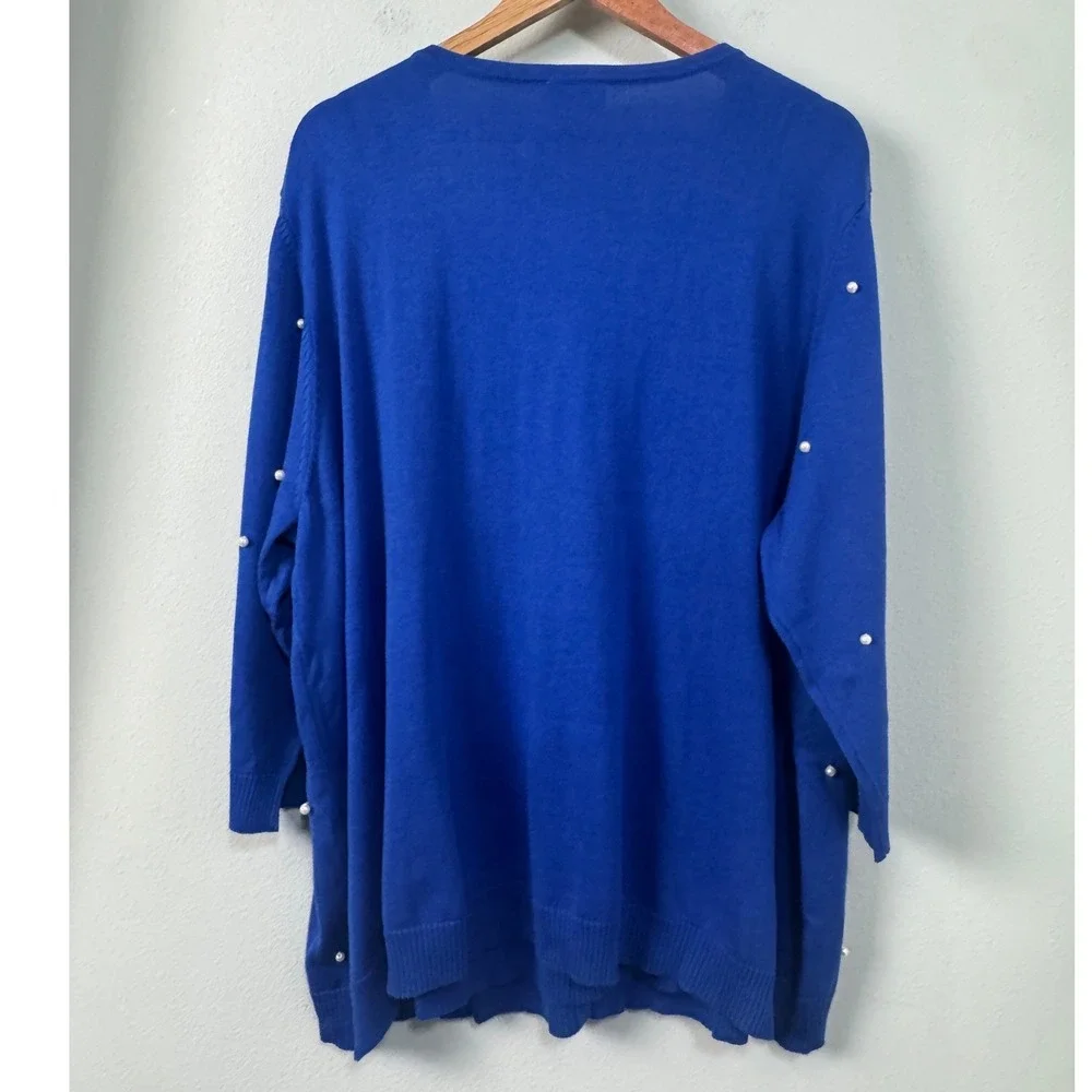 Quacker Factory Royal Blue Pearl Embellished 2 Piece Cardigan Shell Set 3X NEW